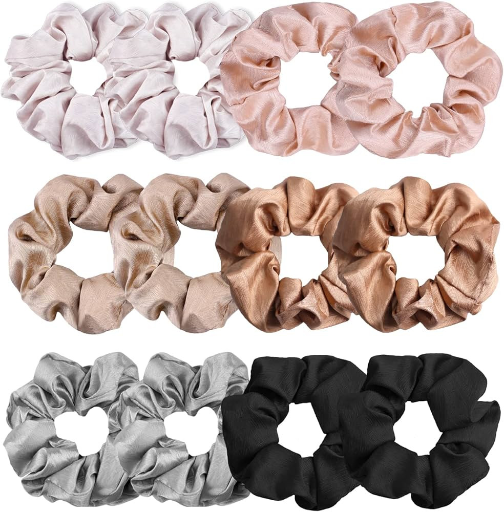 IVARYSS Neutral Scrunchies for Women, Premium Satin Softer than Silk, Solid Elastic Bands Ponytai... | Amazon (US)