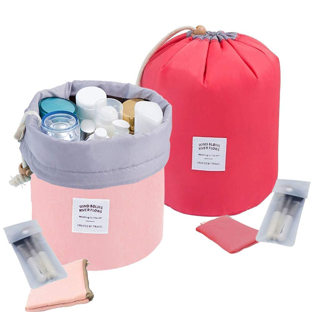 INVODA Cosmetic Bags 2 Packs Makeup Bags Drawstring Bucket Toiletry Bag Bathroom Storage Carry Cases | Amazon (US)