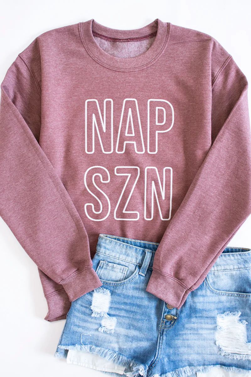 Nap Szn Heather Dark Maroon Graphic Sweatshirt | The Pink Lily Boutique