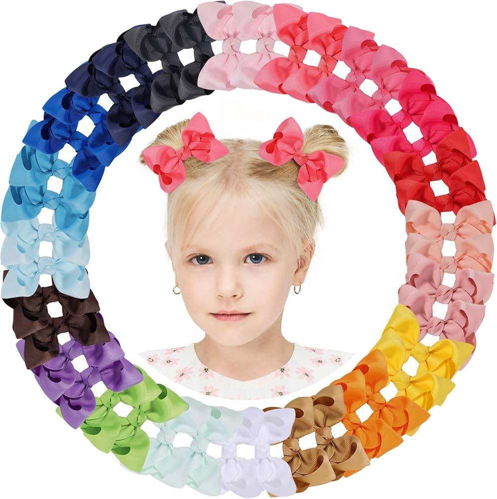 Choicbaby 40 Pieces Hair Bows for Girls 4 Inch Grosgrain Ribbon Toddler Hair Accessories with Ful... | Amazon (US)