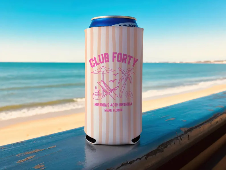 Club Forty Birthday Can Cooler, 40th Beach Party Drink Sleeve, Club Forty Birthday Personalized C... | Etsy (Global)