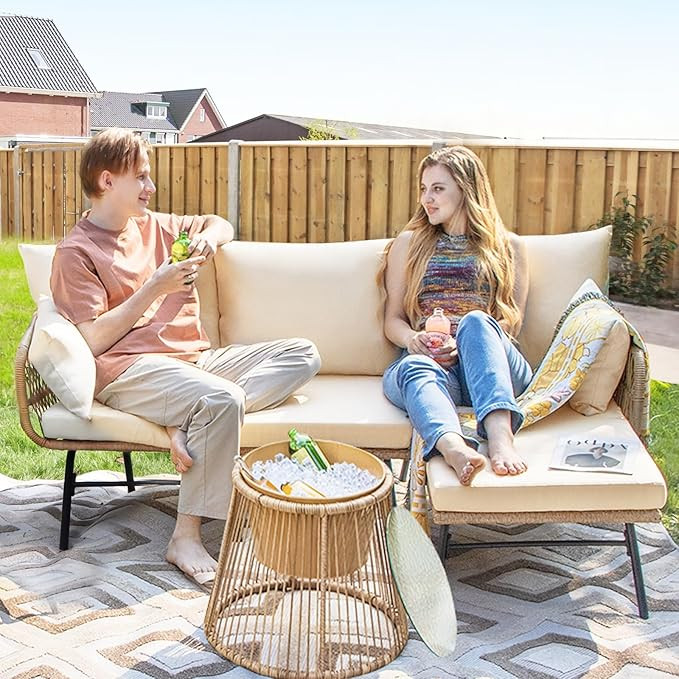 BULEXYARD Set of 3 Boho Outdoor Patio Furniture Sets with Round Tempered Glass Table, Small Size ... | Amazon (US)