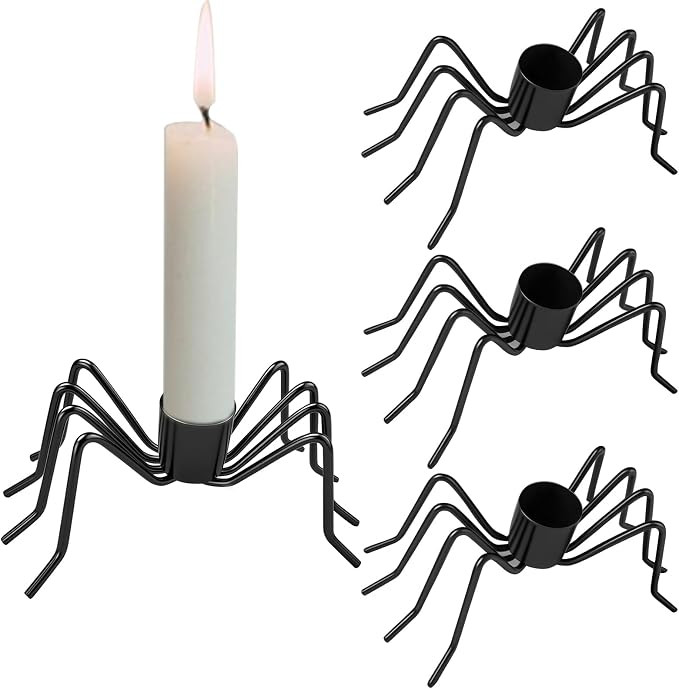 JOJOCY 4 Pack Black Spider Taper Candle Holders, Halloween Metal Candlestick Stand for Spooky Par... | Amazon (US)