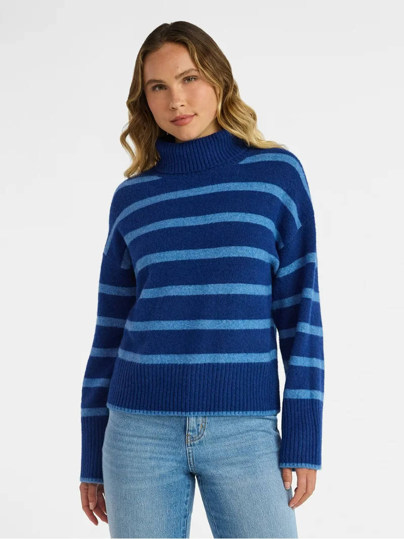 Time and Tru Women's Chunky Turtleneck Pullover Sweater with Long Sleeves, Mid-weight, Sizes XS-X... | Walmart (US)