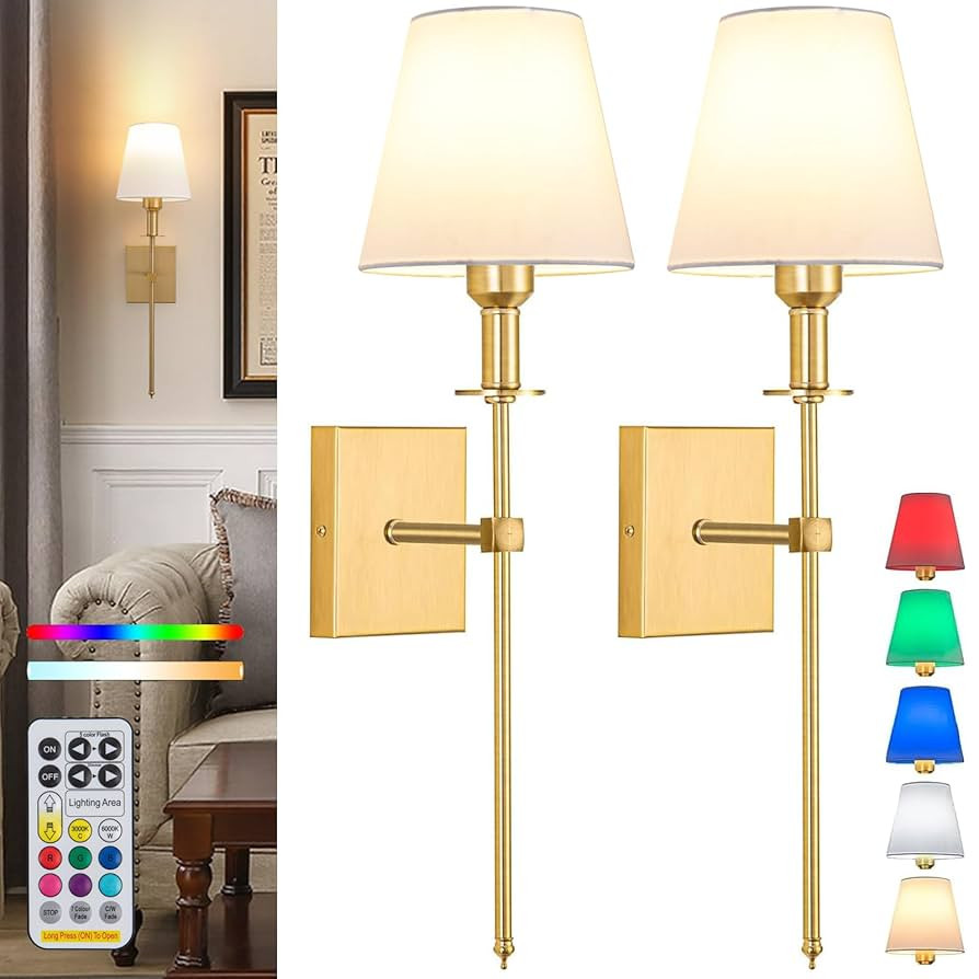 Battery Operated Wall Sconce Set Of 2,Rechargeable Wireless Wall Light With Remote 12 Colors Dimm... | Amazon (US)