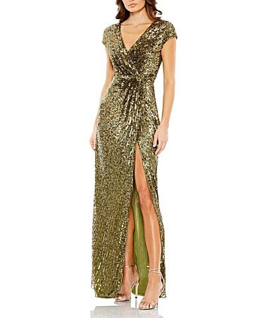Mac Duggal Sequin Faux Wrap Cap Sleeve Gown - 2 | Dillard's