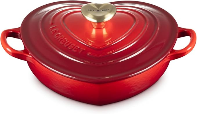 Le Creuset Enameled Cast Iron Traditional Shallow Heart Cocotte, 1.25 Qt., Cerise Light Gold Hear... | Amazon (US)
