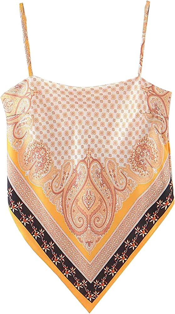 Arjungo Women's Paisley Print Tie Back French Knot Hanky Hem Spaghetti Straps Handkerchief Cami B... | Amazon (US)