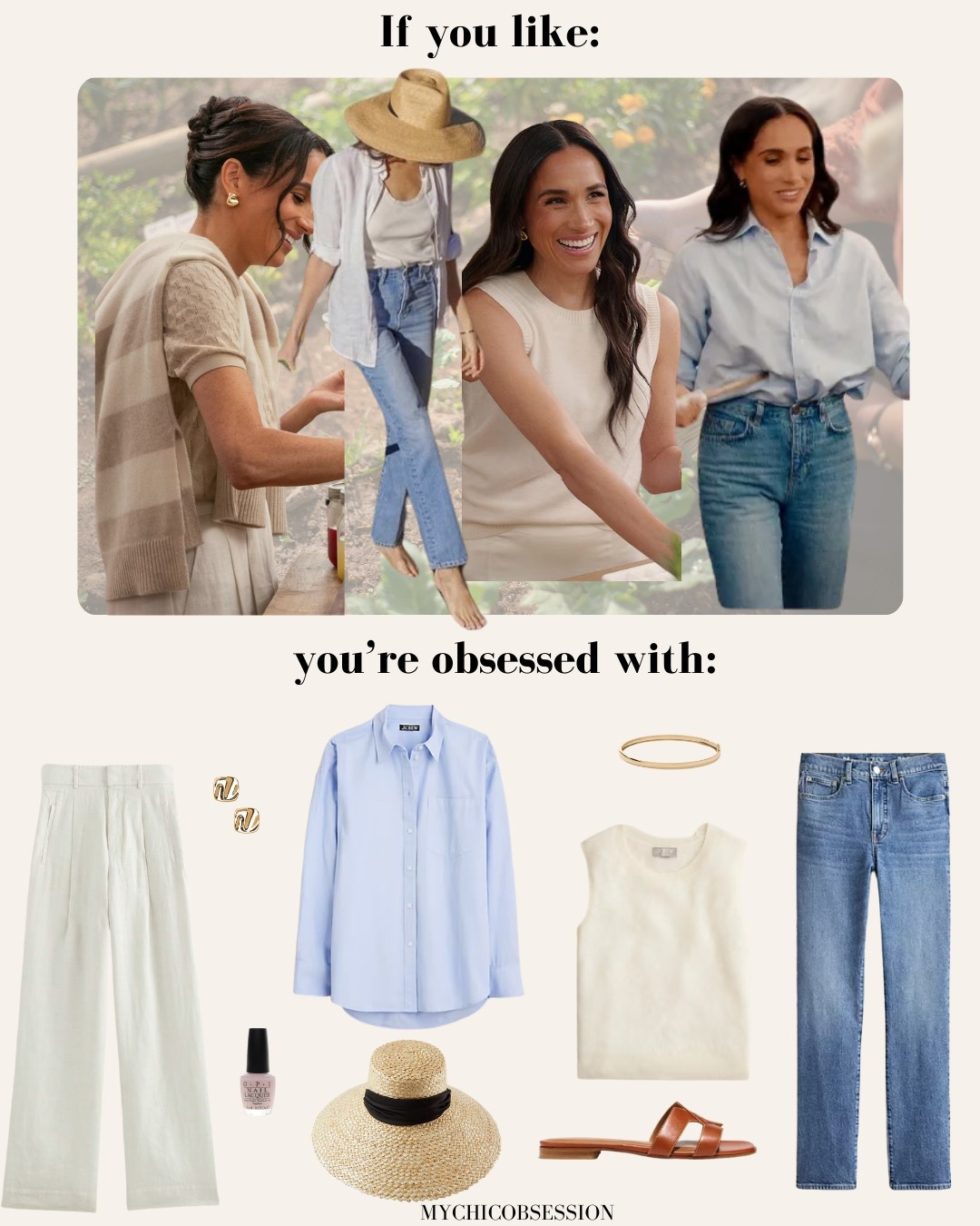If Meghan Markle Sussex is your style inspiration, recreate her chic yet laid back style with timeless jeans, oversized button downs, sweater shells, straw hats, sandals, high waisted pants, and tasteful accessories 

#LTKSeasonal #LTKStyleTip