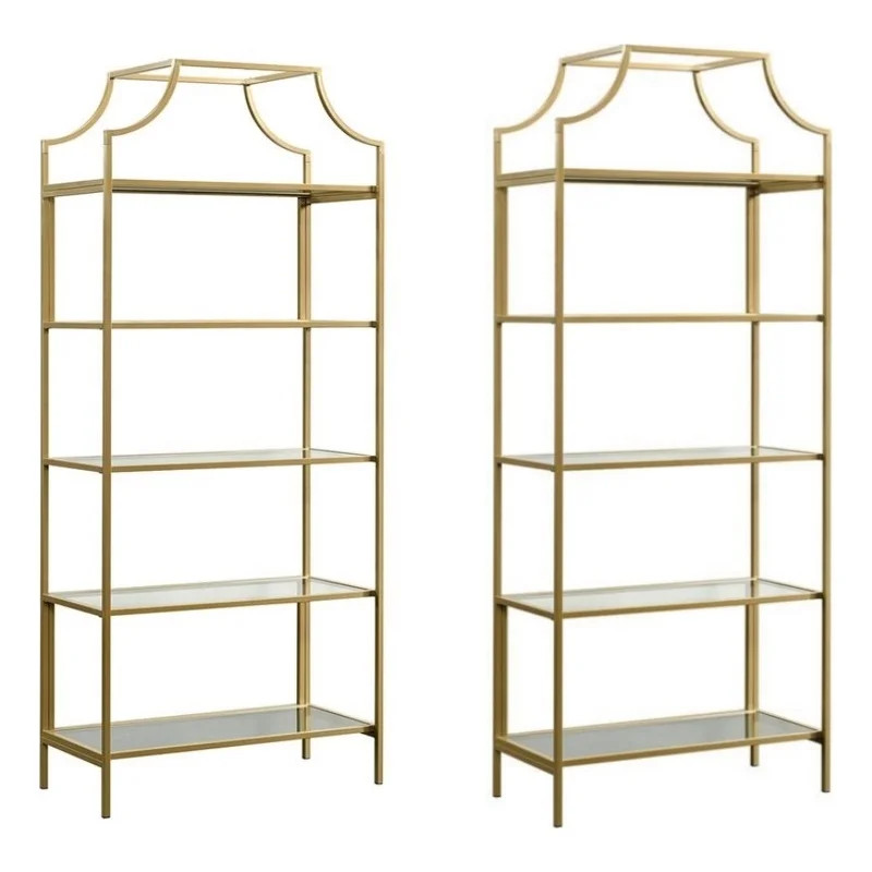 Home Square 5 Shelf Metal Framed Bookcase in Satin Gold (Set of 2) | Walmart (US)