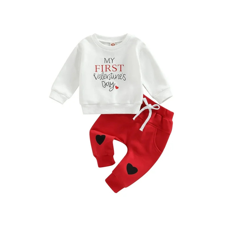 Newborn Infant Baby Boy Valentines Outfits My 1st Valentines Day Sweatshirts Pants Valentine's Da... | Walmart (US)