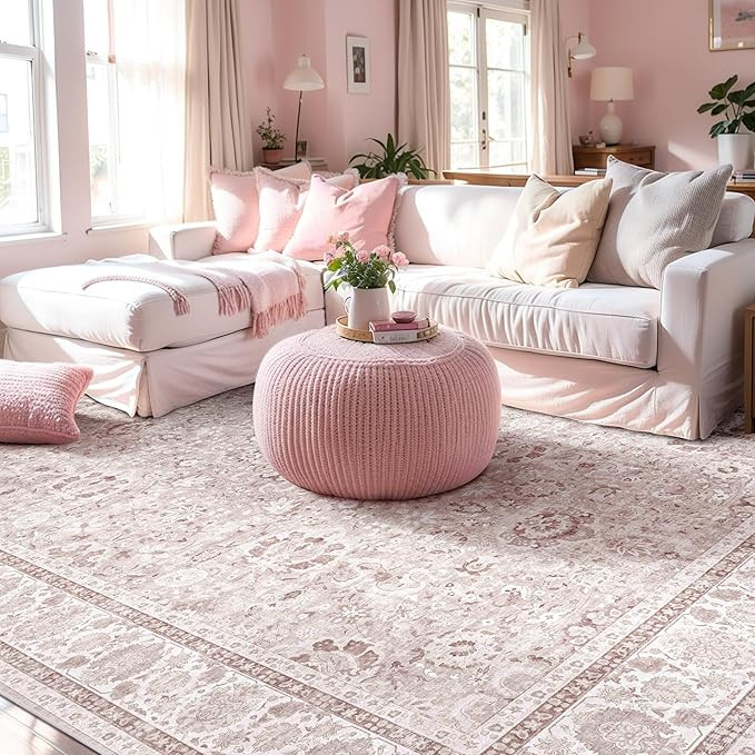 Pink Nursery Rug Large Area Rugs for Living Room Vintage Rug Boho Floral Washable Area Rugs 8x10 ... | Amazon (US)