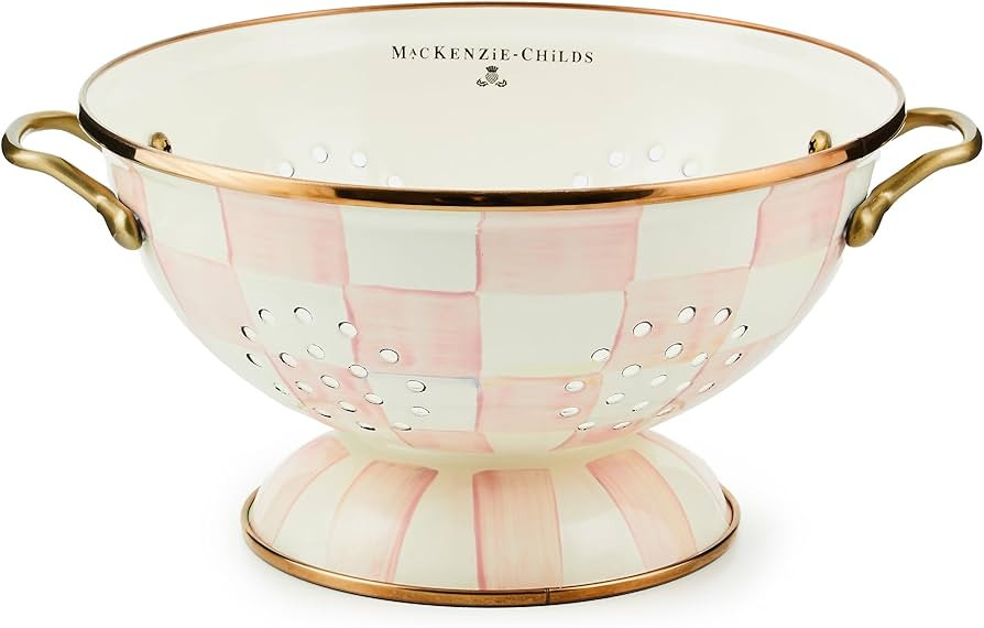 MACKENZIE-CHILDS Enamel Colander, Decorative Kitchen Strainer, Large, Pink-and-White Rosy Check | Amazon (US)
