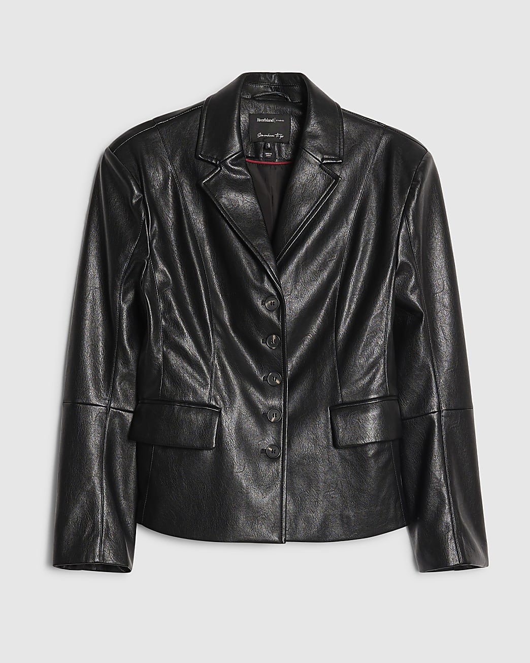 Black Fitted Faux Leather Blazer | River Island UK & IE