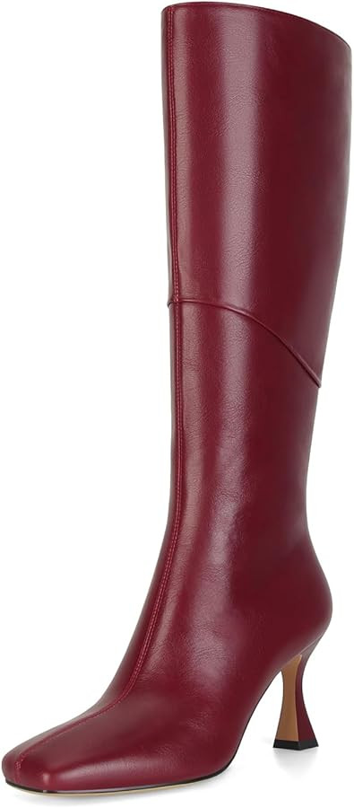 DOEYG Black Leather Knee High Boots for Women Kitten Heel Tall Boots Square Toe Stiletto Heels He... | Amazon (US)