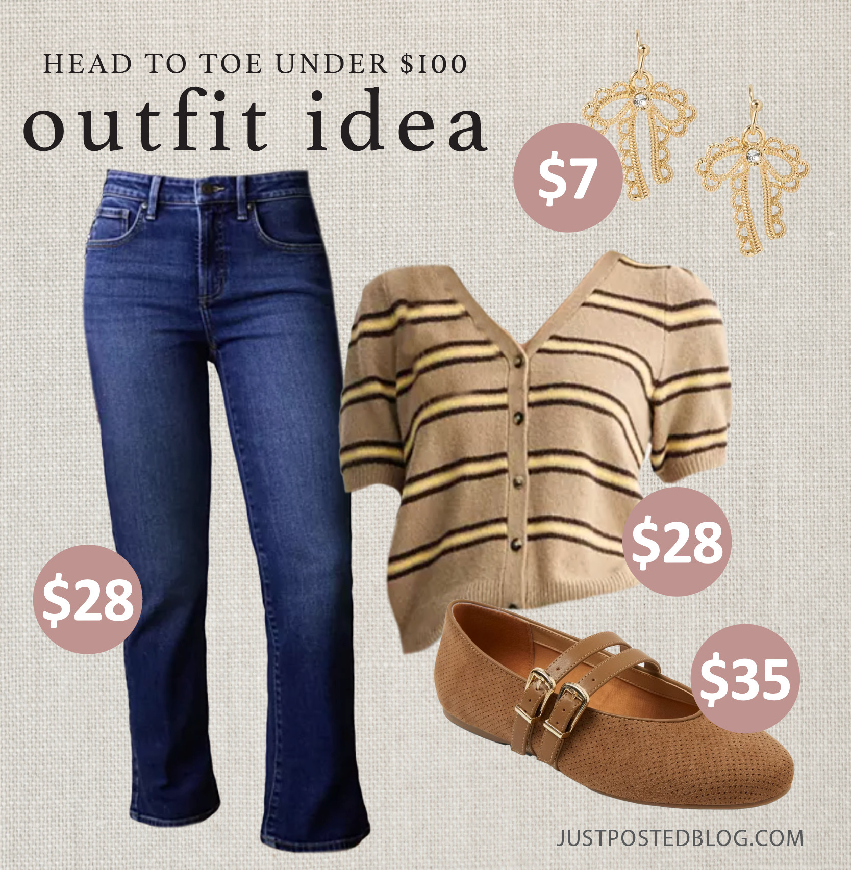 Love this Head to Toe Under $100 Look! Use the code GOSHOP20 to drop the prices on the jeans, sweater and earrings! The sweater is so cute for fall!  

 #LTKmomlife #LTKSaleAlert