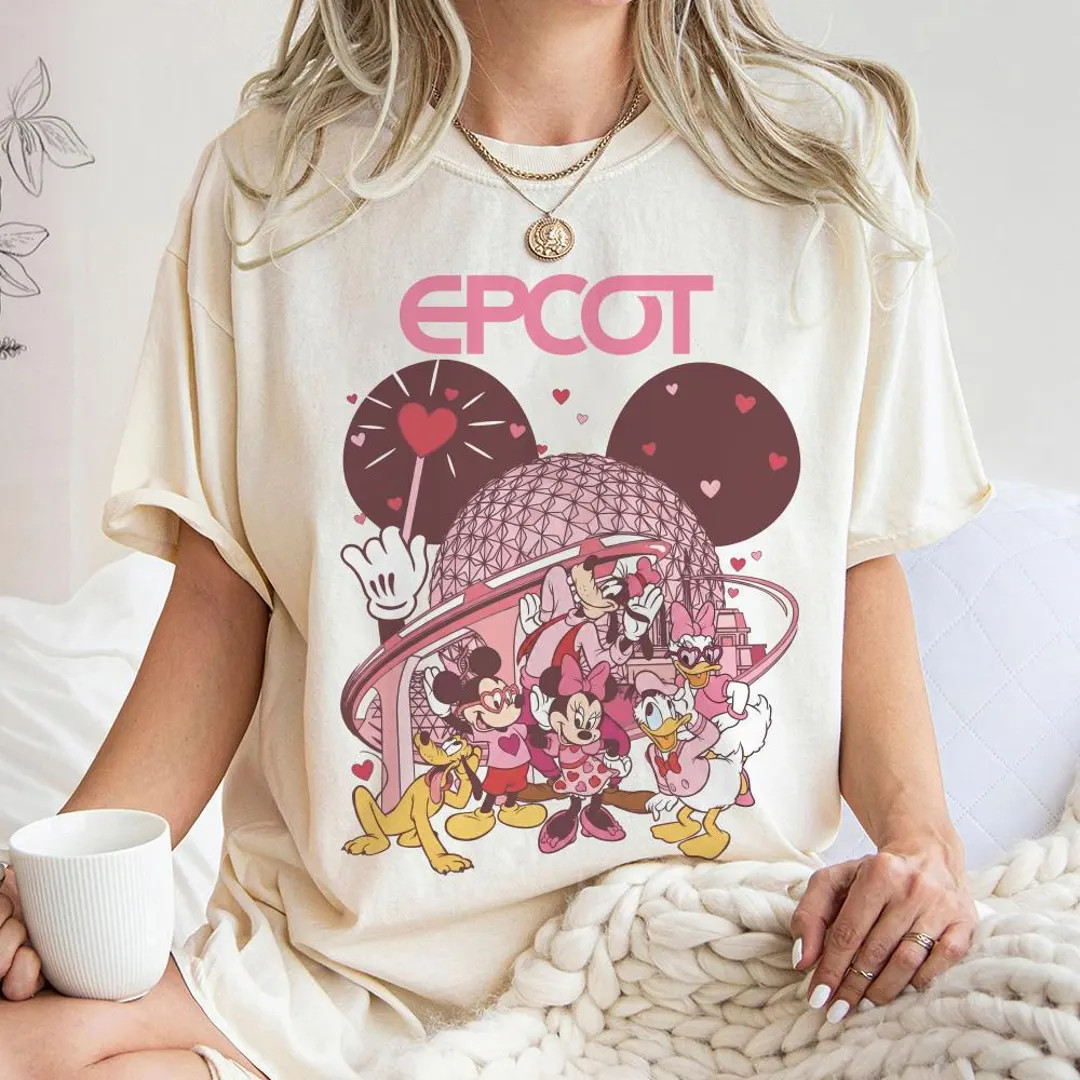 EPCOT Valentine Mickey & Friends T-Shirt, Pink Spaceship Earth Shirt, Mickey Minnie Donald Daisy ... | Etsy (US)