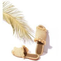 Fringed Raffia Shoes/Slippers Sandals Slides Moroccan Straw Flats | Etsy (US)
