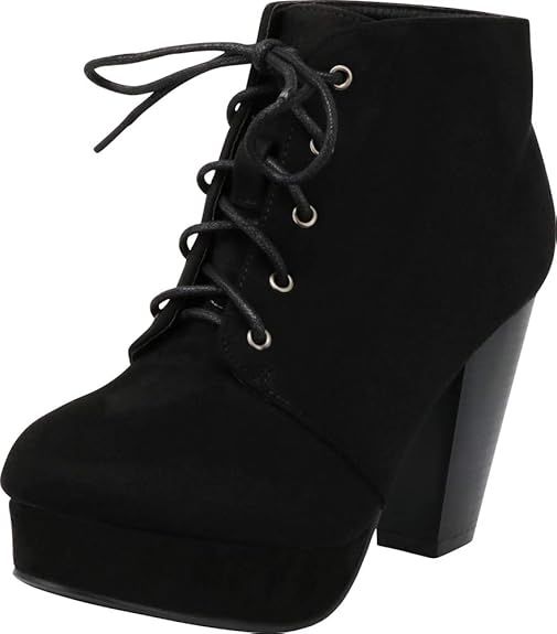 Forever Camille-86 Women's Comfort Stacked Chunky Heel Lace Up Ankle Booties | Amazon (US)
