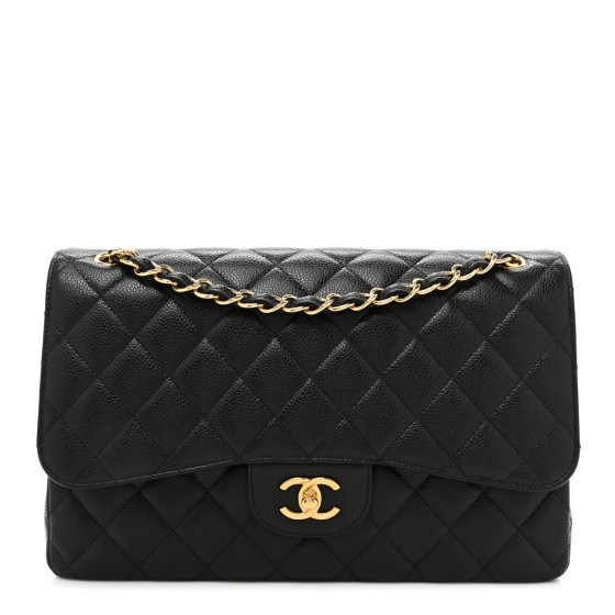 Caviar Quilted Jumbo Double Flap Black | FASHIONPHILE (US)