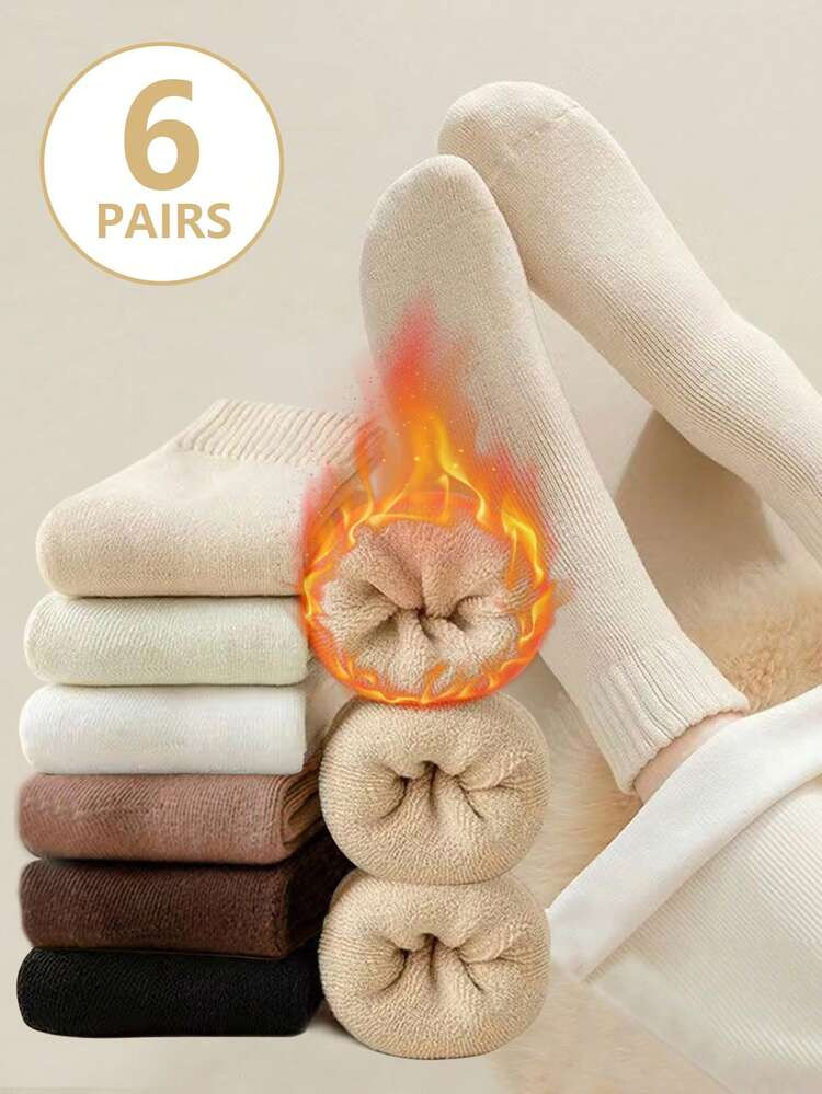 6PAIRS Women Warm Socks Thick Thermal Terry Socks For Winter Crew Socks,Winter/Fall,Warm | SHEIN