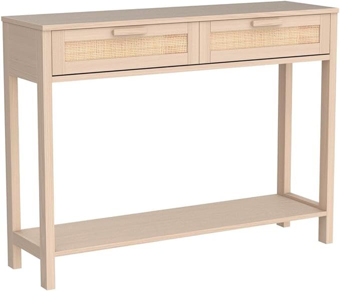 CREATIVELAND Console Table, 2 Drawers Hamilton Rattan Console Table, Entry Storage Rustic Sofa Si... | Amazon (US)