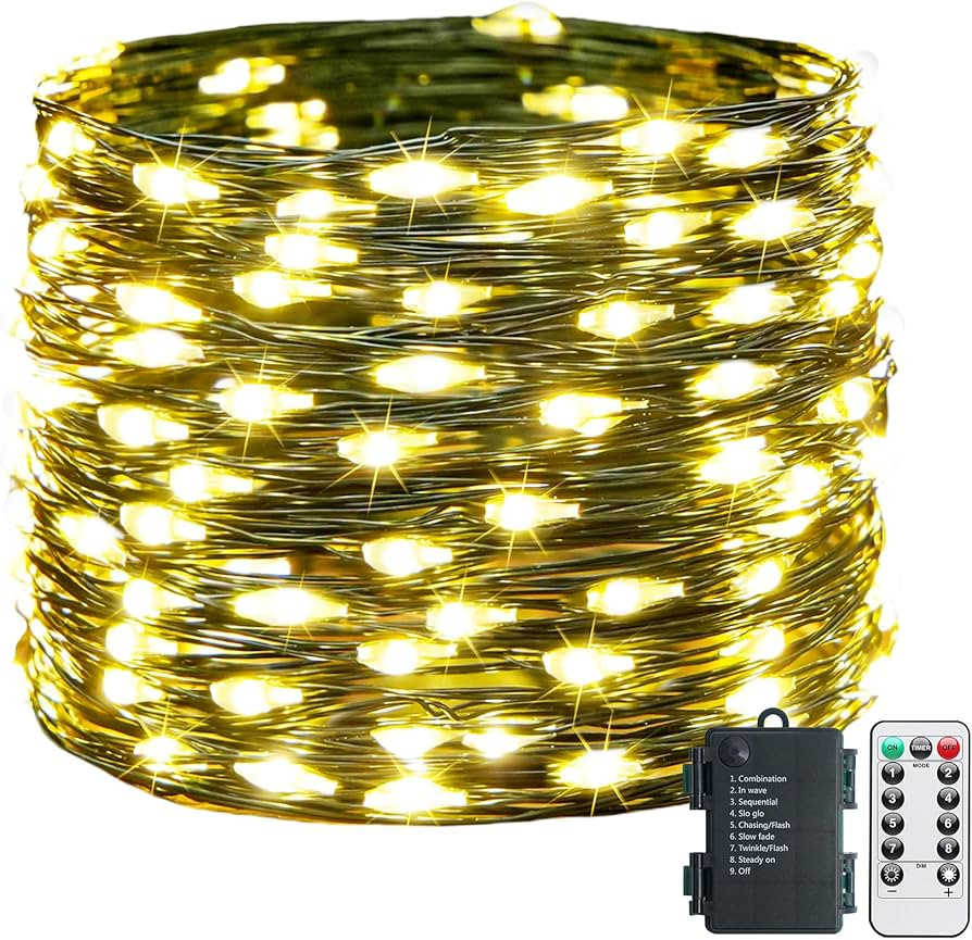 JMEXSUSS Fairy Lights Battery Operated, 33ft Green Copper Wires with Remoter, 100 LED Twinkle Fai... | Amazon (US)