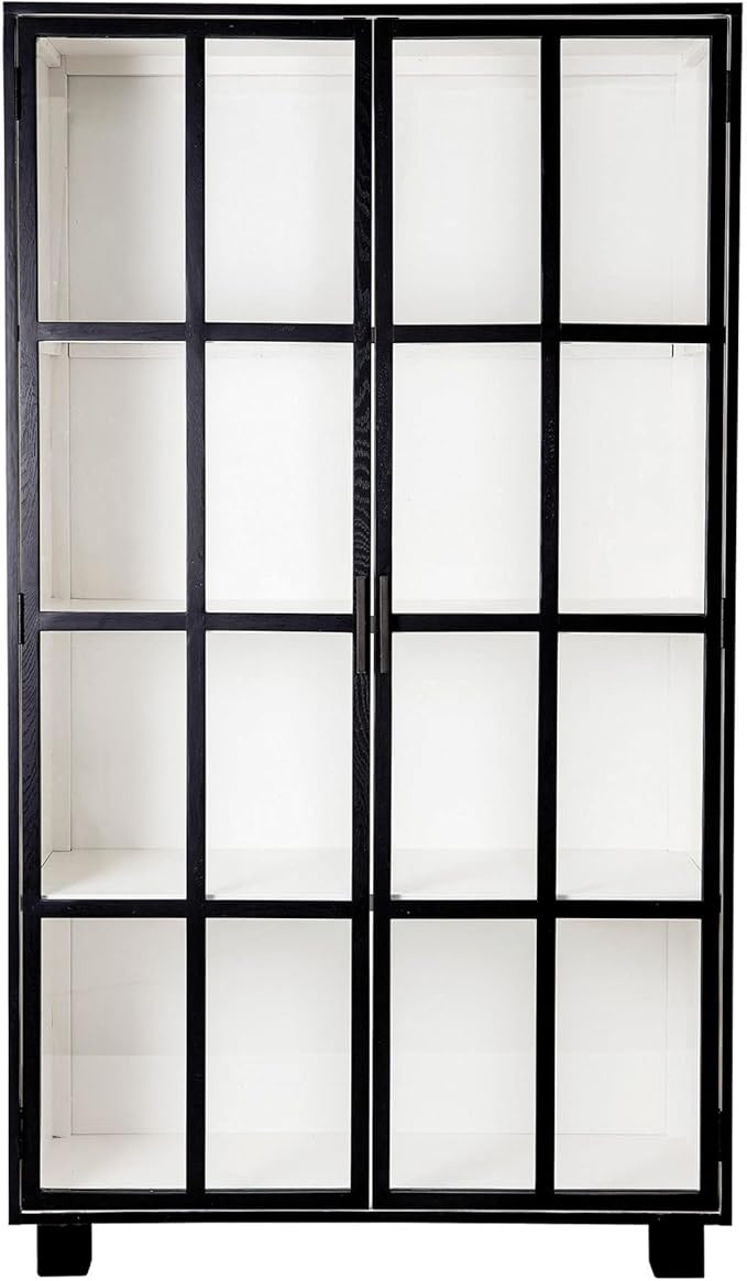 Bloomingville 80" Oak Wood 2 Windowpane Style Glass Doors & 4 Shelves Cabinet, Black | Amazon (US)