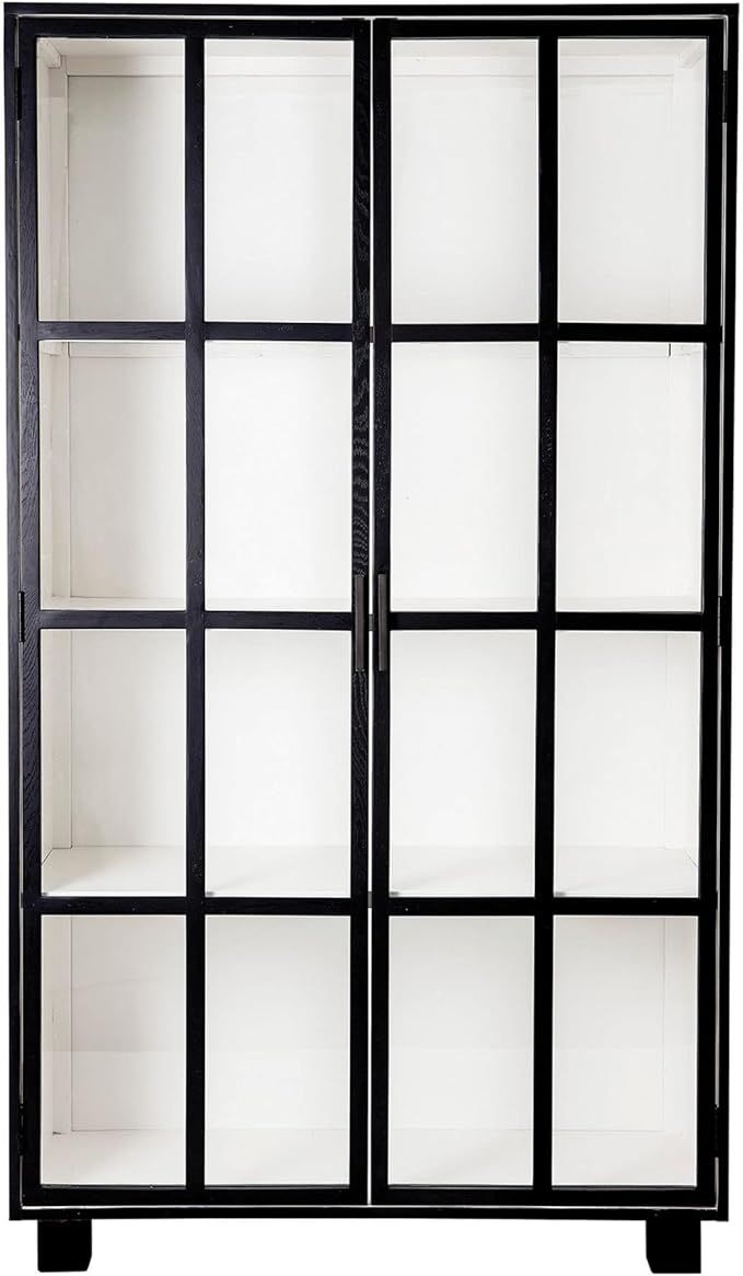 Bloomingville 80" Oak Wood 2 Windowpane Style Glass Doors & 4 Shelves Cabinet, Black | Amazon (US)