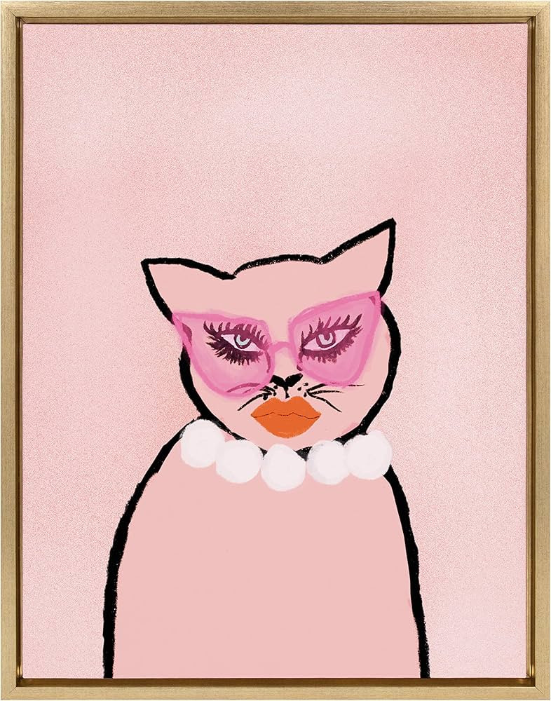 Kate and Laurel Sylvie Cat in Pearls Framed Canvas Wall Art by Bouffants and Broken Hearts, 18x24... | Amazon (US)
