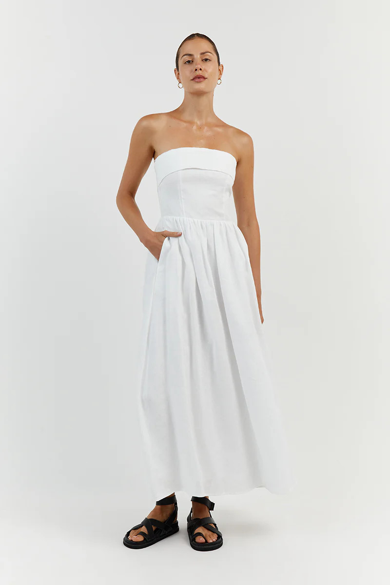 ALLIE WHITE LINEN MIDI DRESS | DISSH
