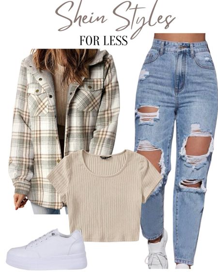 Shein outfit, Shein fall styles, Shein winter styles, Shein deals, high waist jeans, distressed jeans, ripped jeans, oversized flannel look, crop top, white sneakers, sale alert, dress for less, winter look, fall look

#LTKsalealert #LTKfindsunder50 #LTKstyletip