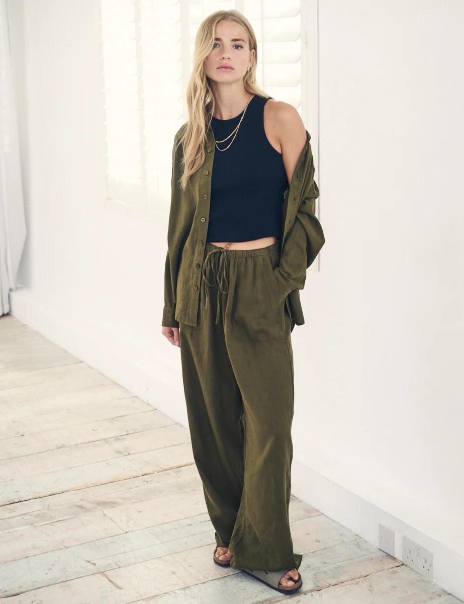 Green Linen-Blend Shona Trousers | Nobody's Child