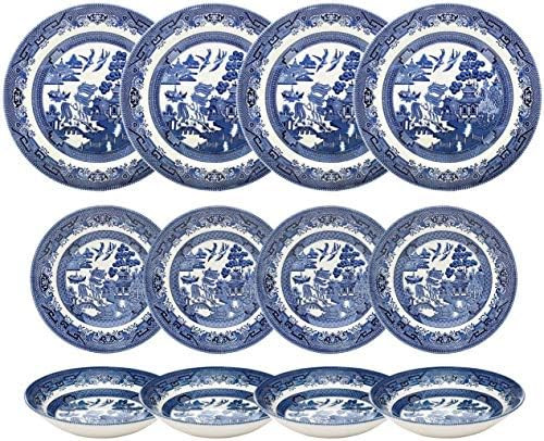 Churchill Blue Willow Dinner Plates, Salad Plates and Coupe Bowls 12 Piece Dinnerware Set, Made In E | Amazon (US)