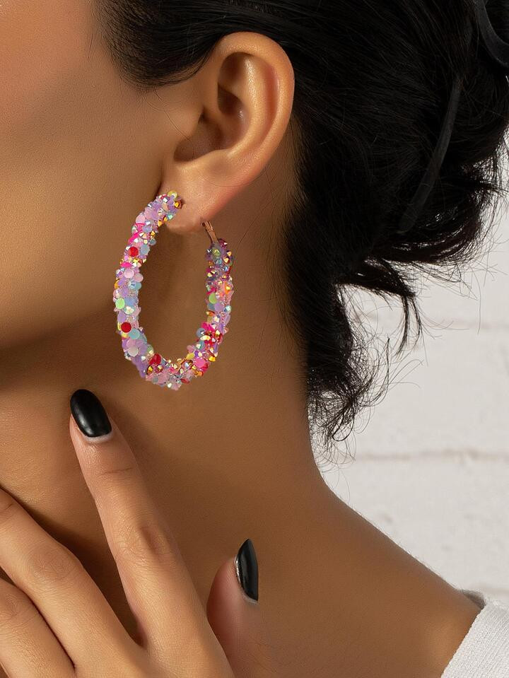 1pair Bohemian Colorful Glitter Soft Round Hoop Earrings For Women/girls | SHEIN