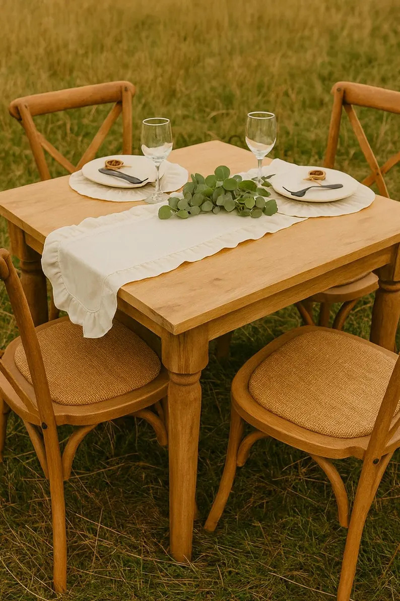 Ruffled Cotton Table Runner: Linen-look, Boho Farmhouse Decor - Etsy | Etsy (US)