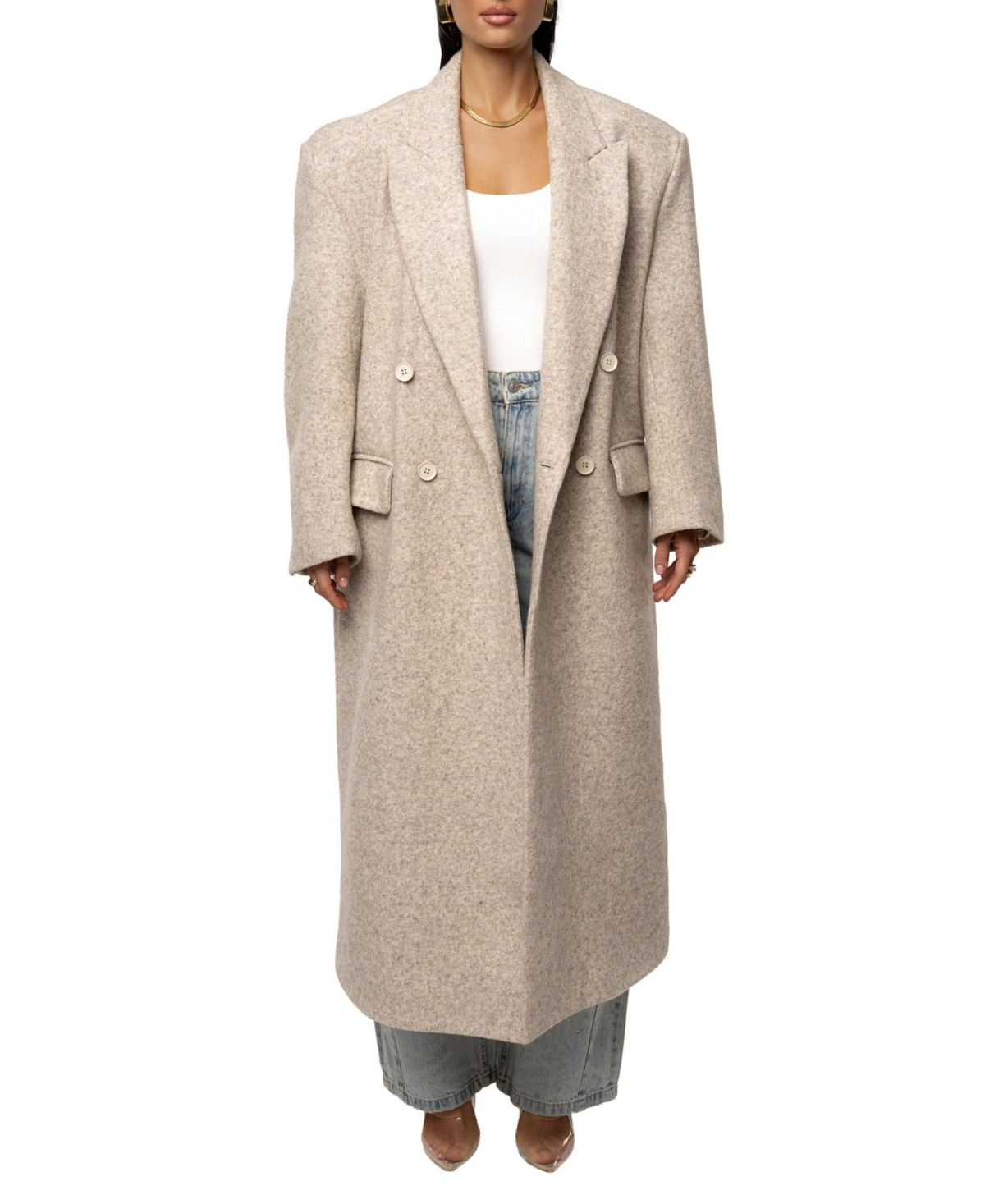 Jluxlabel Women's Oversize Double-Breasted Coat - Beige | Macy's