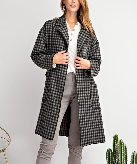 Avenue Hill Women's Non-Denim Casual Jackets ASH - Ash Black & White Checkerboard Trench Coat - Wome | Zulily