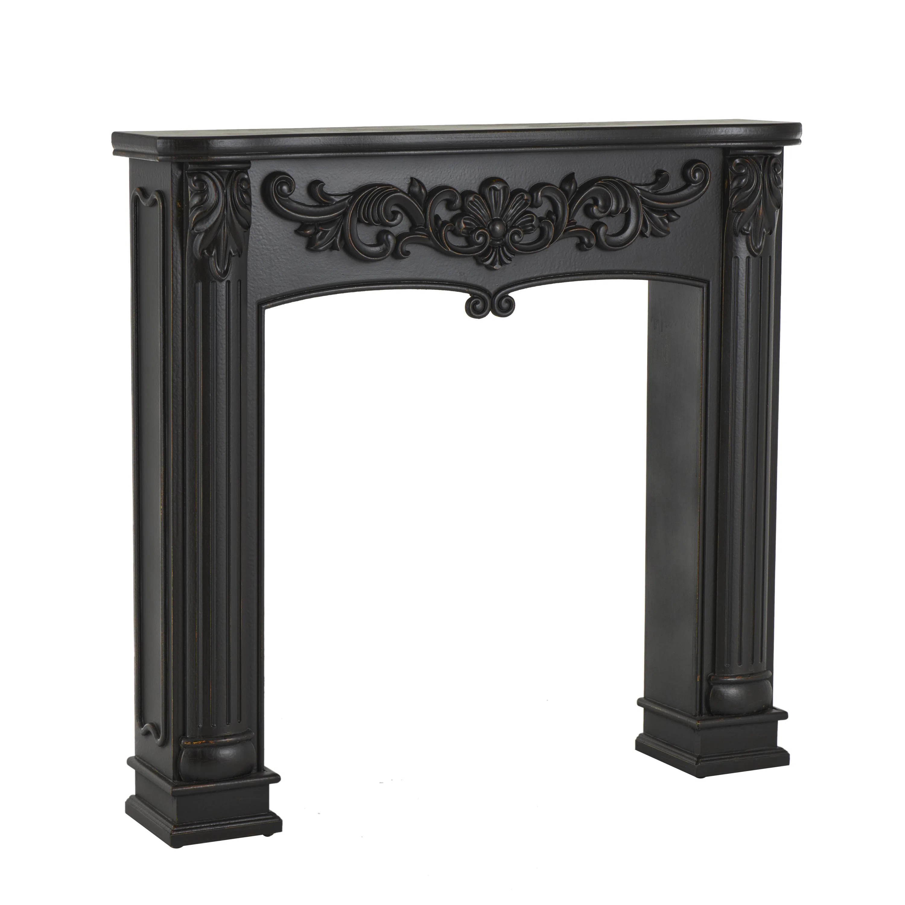 Alcott Hill® Cole And Grey Wooden Freestanding Scroll Fireplace Mantle With Floral Accents | Way... | Wayfair North America