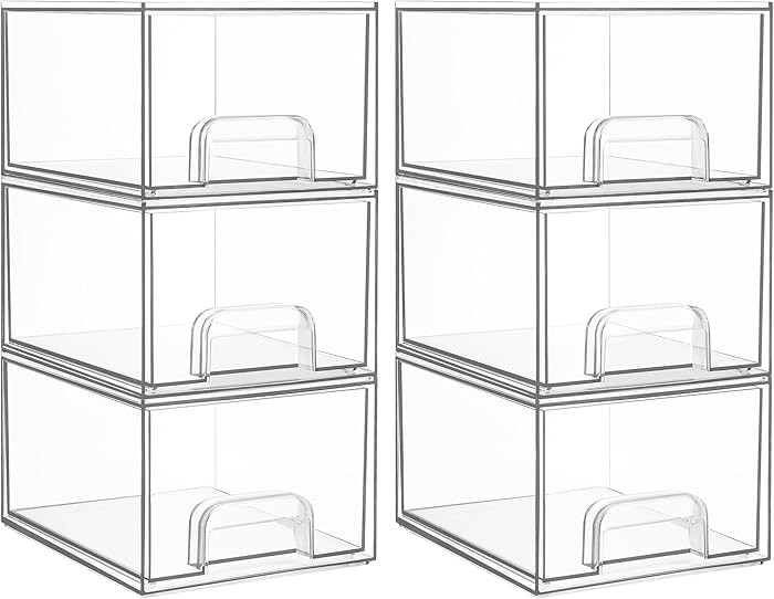 Vtopmart 6 Pack Small Clear Stackable Storage Drawers,Acrylic Bathroom Makeup Organizer,Plastic S... | Amazon (US)