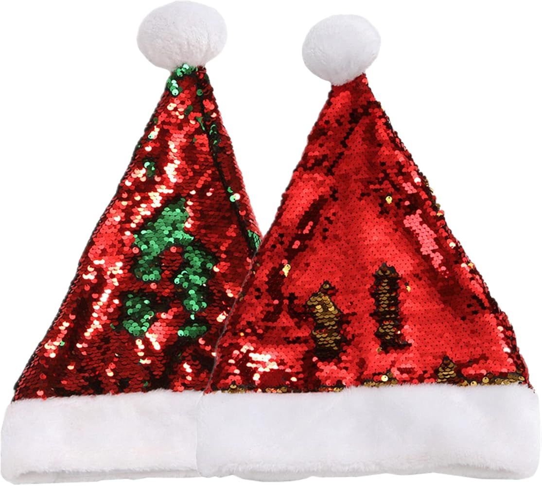 Y-KINZ Reversible Sequin Christmas Hat Glitter Santa Claus Cap Xmas Hat for Adults & Kids Unisex ... | Amazon (US)