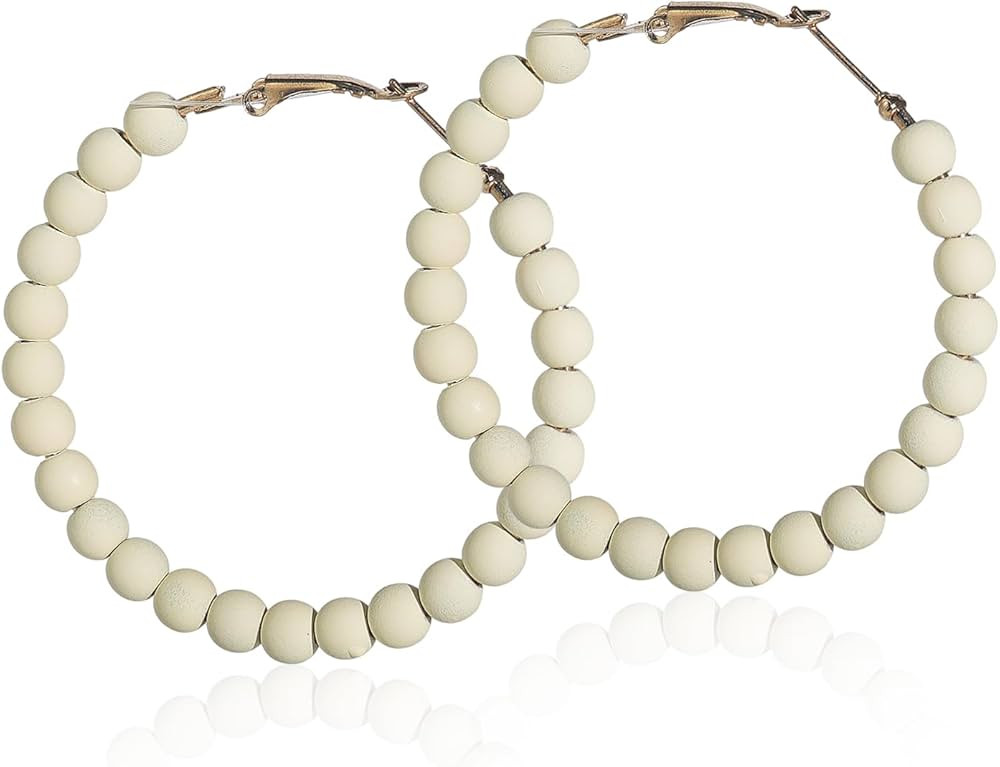 Chic Resin Beaded Hoop Earrings Mixed Color Colorful Acrylic Circle Round Matte Dangle Earrings f... | Amazon (US)