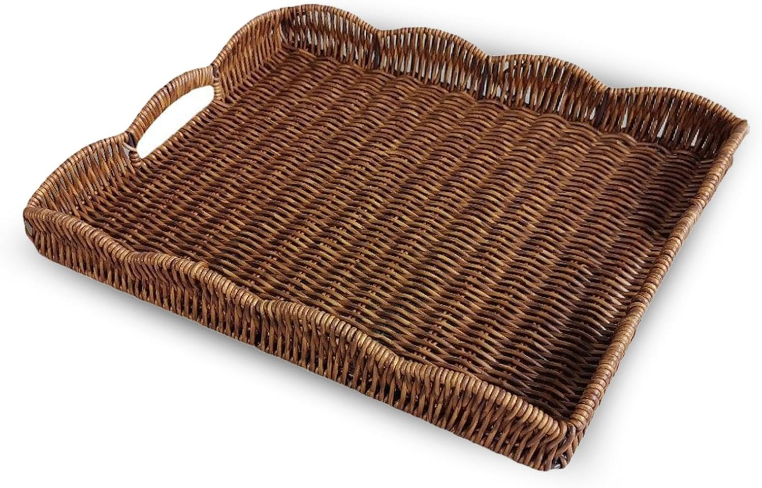 Serving Tray with Scalloped Edge, Rectangular Wicker Tray with Handles, Ideal for Breakfast or Me... | Amazon (US)