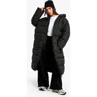 Womens Petite Oversized Hooded Longline Puffer Coat - Black - 12 | boohoo (US & Canada)