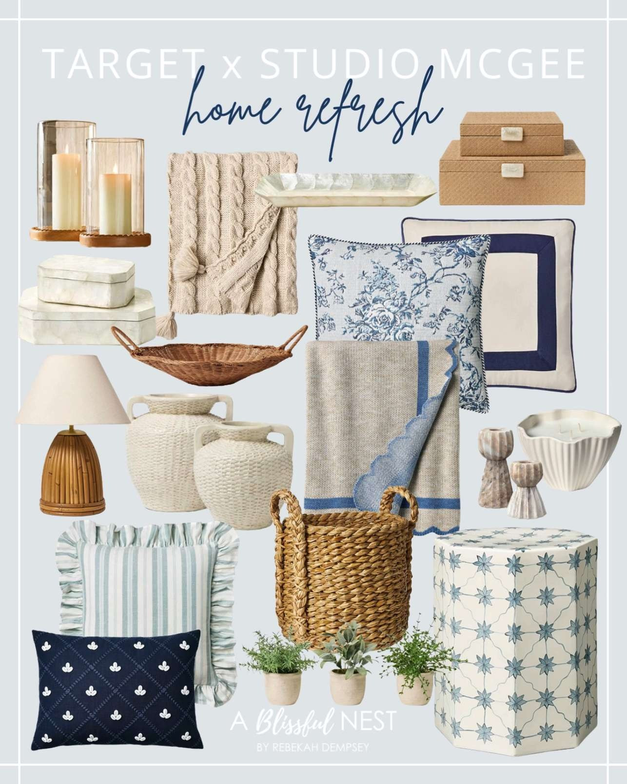 Classic silhouettes and cozy layers that instantly refresh your space. Shop the look.
navy velvet border pillow, woven shell block with fringe edge lumbar pillow, embellished shell navy lumbar pillow, scalloped edge throw blanket, square floral pillow, woven decorative box, marble taper candle holder, textured ceramic vase, capiz tray, capiz decorative box, wood and glass hurricane candle holder, weave basket, mini potted herbs, woven shallow bowl, woven table lamp, ceramic accent table, ribbed ceramic jar candle, square woven stripe throw pillow, tassel braided throw blanket. #LTKFindsUnder50 #LTKFindsUnder100 

 #LTKHome