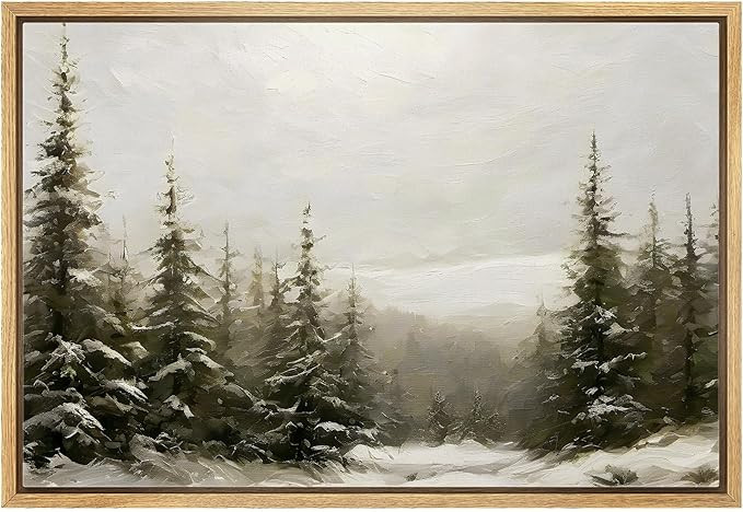 MUDECOR Framed Canvas Print Wall Art Winter Pine Forest Landscape Minimalist Nature Wilderness An... | Amazon (US)