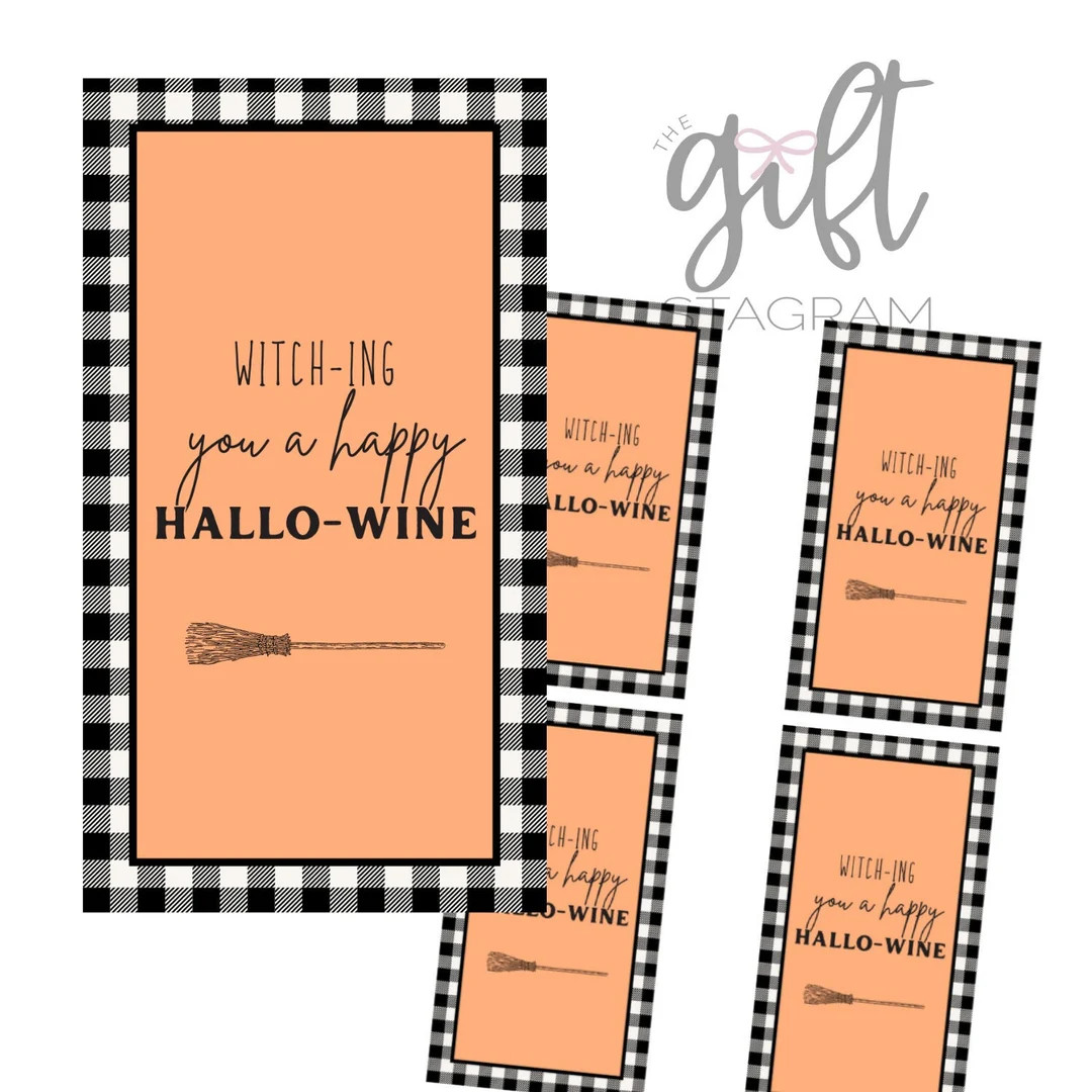 Witch-ing You A Happy Hallo-wine Gift Tag DIGITAL DOWNLOAD Halloween Gift Tag Halloween Gift Idea... | Etsy (US)