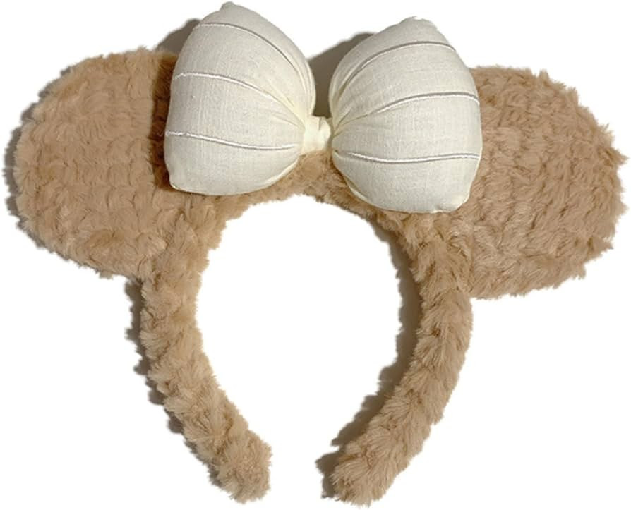 Bow shaped teddy bear ear hair clip for women in autumn and winter, plush and cute cartoon face w... | Amazon (US)