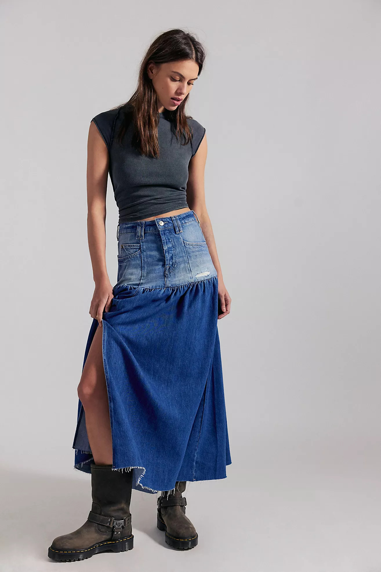 We The Free Good Company Mixed Denim Maxi Skirt | Free People (Global - UK&FR Excluded)