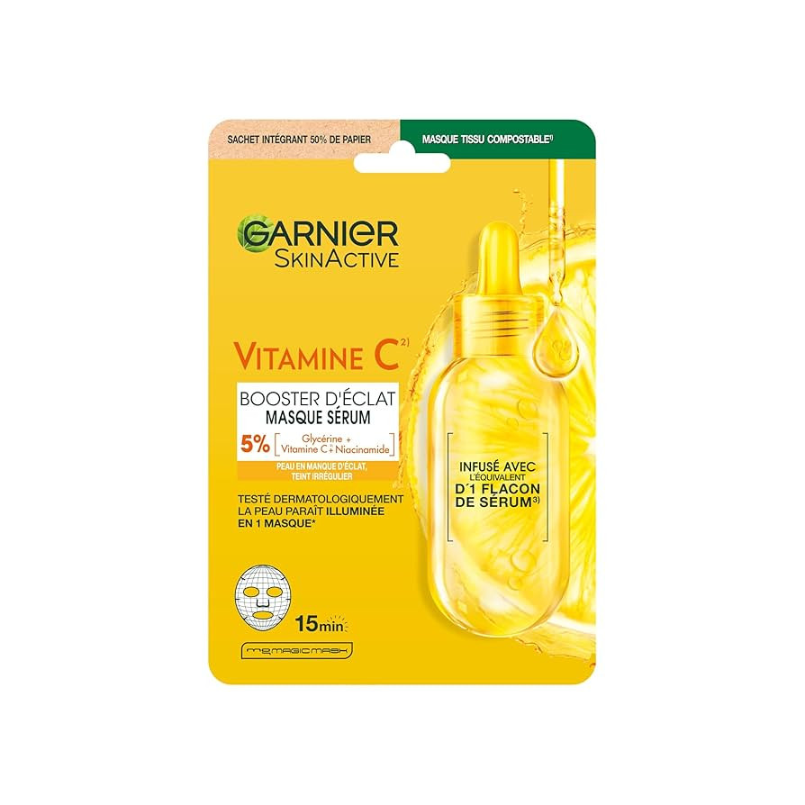 GARNIER Skin Active - Masque Visage Tissu - Super Hydratant & Booster D'Éclat - Vitamine C & Aci... | Amazon (FR)